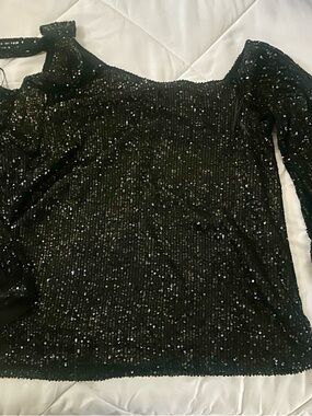 CeCe Black Sequin Off-Shoulder Top